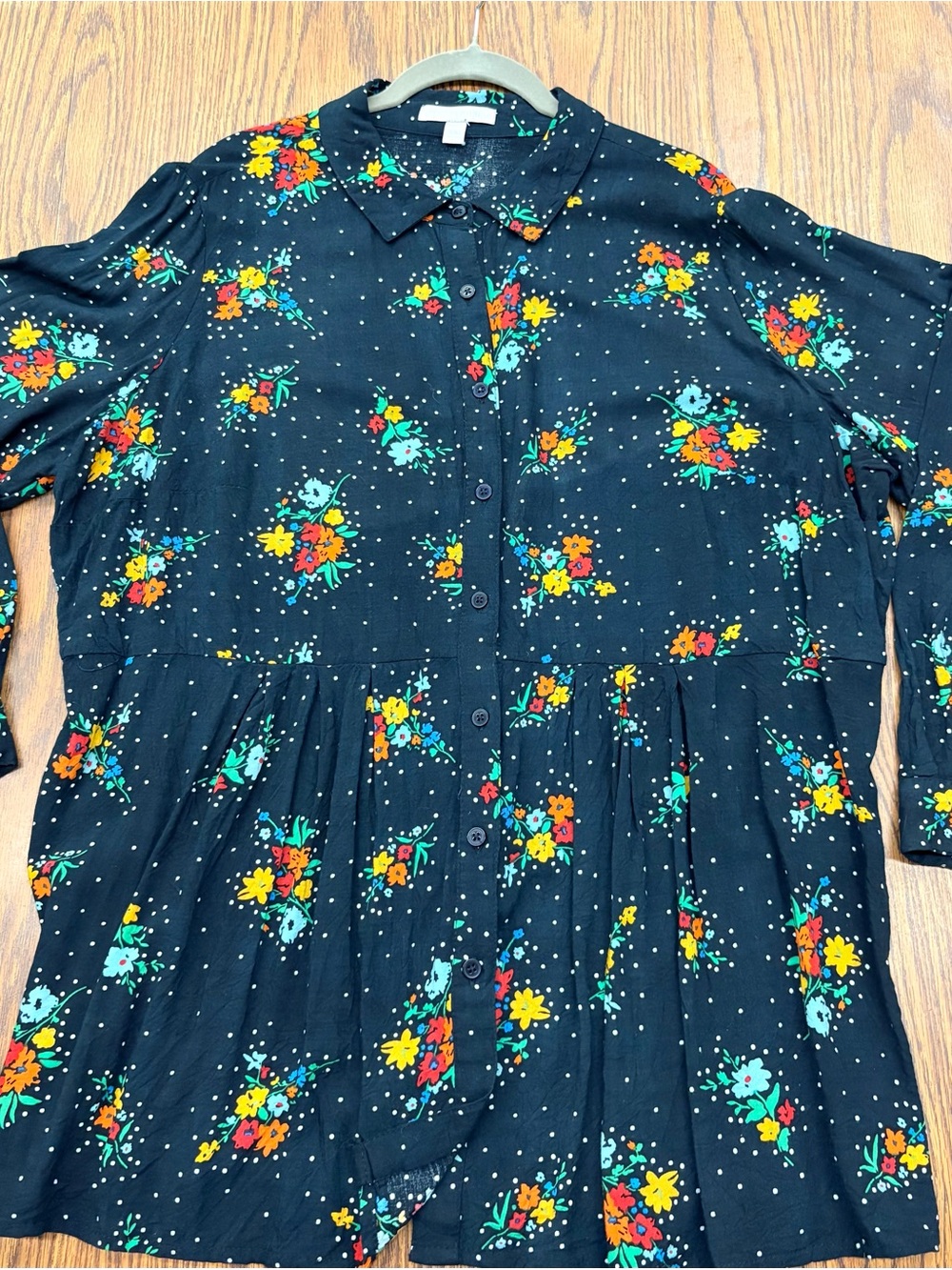 Woman Within Black Floral Button-Front Peplum Blouse
